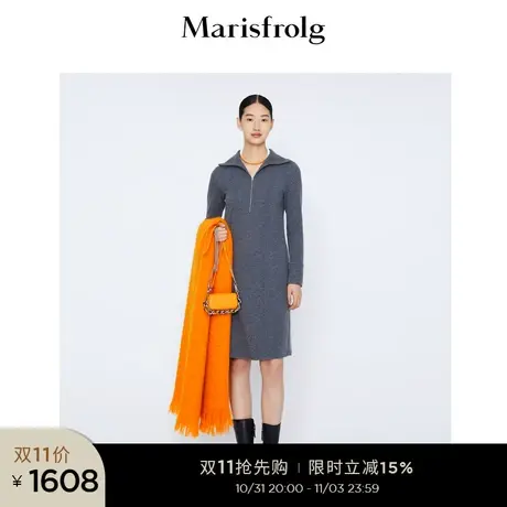 【拉链羊毛连衣裙】玛丝菲尔冬季新款深灰色羊毛卫衣长袖连衣裙图片