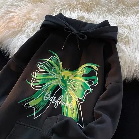 黑色卫衣女2023新款爆款春秋款女士潮牌秋冬加绒加厚冬季连帽外套图片