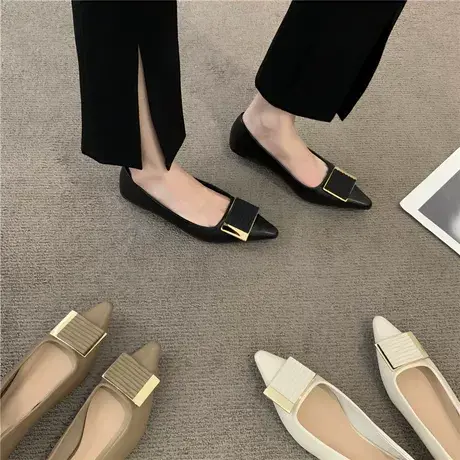 韩版chic浅口平跟单鞋上班通勤款瓢鞋2023年春冬新款晚风尖头女鞋商品大图