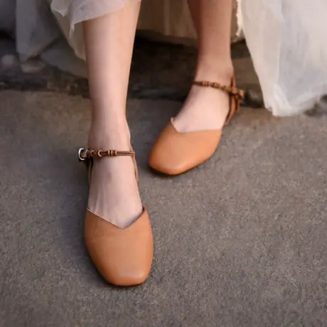 Artmu阿木原创文艺森系平底单鞋方头女鞋一字扣包头凉鞋2023新款商品大图