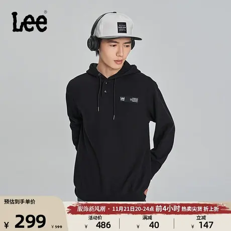 Lee舒适版华夫格半纽扣开合连帽长袖卫衣男经典休闲LMT007099203图片