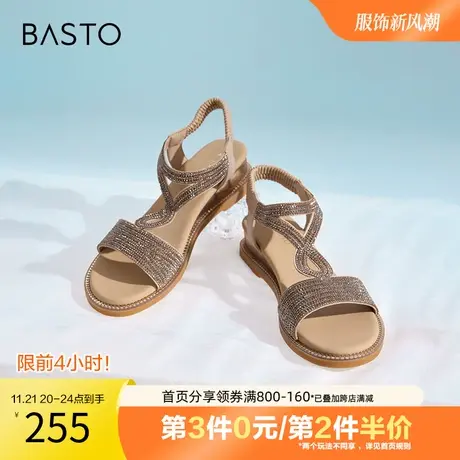 百思图奥莱2023夏季新款商场同款复古罗马鞋坡跟女凉鞋A3139BL3图片