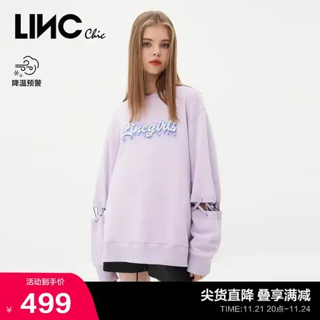 LINCCHIC金羽杰卫衣女新款机能感印字圆领无帽卫衣女款S231HD106Y商品大图