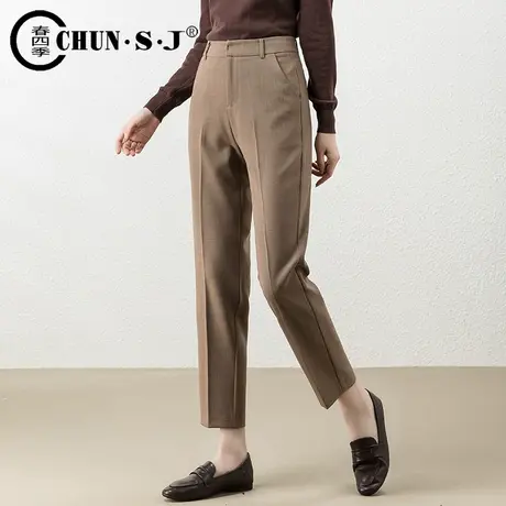 卡其色西裤女2023春秋新款休闲烟管裤垂感直筒裤高腰九分西装女裤图片