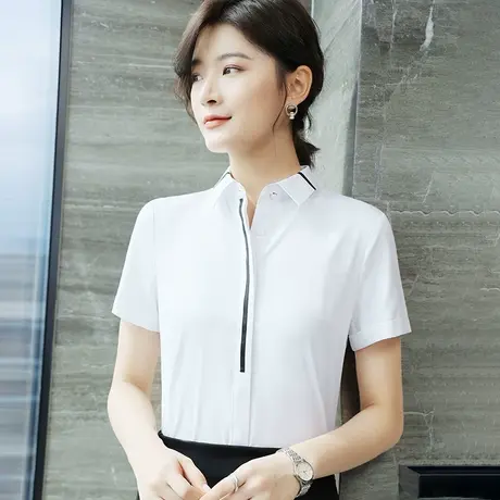 雀后白衬衫女新款2024年新款职业短袖气质上衣薄款正装工装工作服商品大图