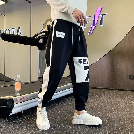 秋季潮牌休闲裤裤子修身小脚裤2022新款拼接痞帅学生潮牌束脚裤男商品大图