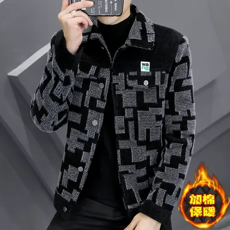 男士潮牌加棉外套冬季高端呢子痞帅气男装金貂绒休闲加厚夹克保暖图片