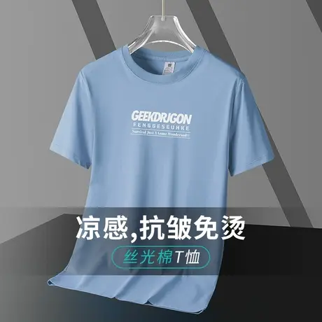 液氨丝光棉短袖t恤男速干冰丝凉感半袖字母印花夏季抗皱免烫衣服商品大图