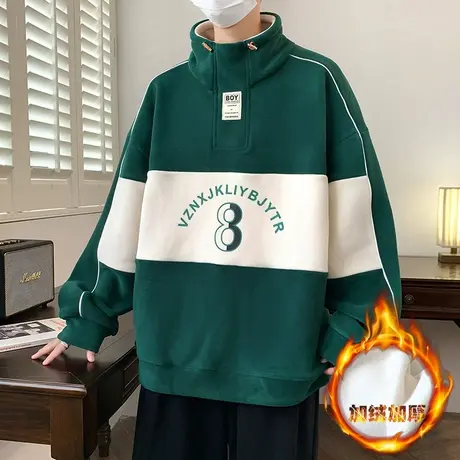 秋冬季加绒卫衣12岁男孩初高中学生13高领打底衫15大童加厚上衣商品大图