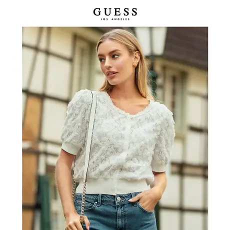 GUESS女法式立体花朵蕾丝开衫外套设计感小众上衣-YN2W1863商品大图