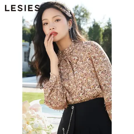 蓝色倾情春秋新款女装碎花木耳边领套头宫廷风花边衬衫上衣图片