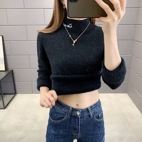 一体绒高领毛衣女士加绒加厚打底衫女秋冬2021新款爆款内搭冬厚商品大图