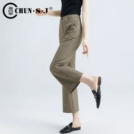 格子裤子女微喇裤春秋2023新款小个子九分西装裤喇叭裤女高腰显瘦商品大图