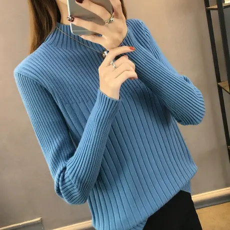 半高领加厚毛衣女修身2025新款秋冬纯色弹力内搭打底衫韩版毛衣女商品大图