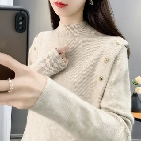 半高领毛衣女打底衫2023秋冬新款内搭上衣外穿宽松洋气毛衣女套头商品大图