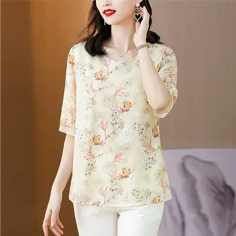 大码别致气质雪纺衫女2023夏季新款宽松花遮肚子显瘦高档妈妈上衣图片