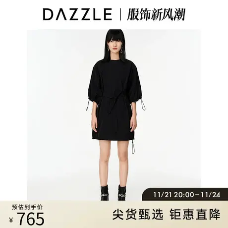 DAZZLE地素奥莱 春夏法式休闲黑色抽绳小众设计裙子连衣裙女图片