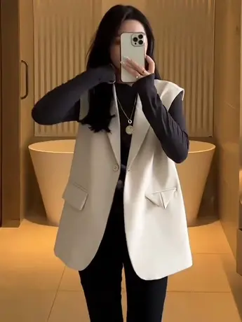 西装马甲女外搭坎肩背心网红爆款2023秋季新款洋气马夹背心女外搭图片