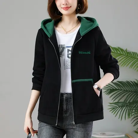 连帽外套女秋冬新款大码女装宽松中老年妈妈百搭休闲开衫夹克卫衣商品大图