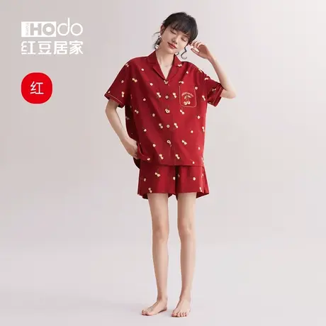 红豆红色睡衣女款夏季结婚新婚短袖睡裙凉感本命年家居服套装送礼商品大图
