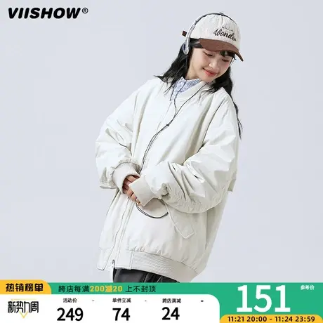 VIISHOW日系潮牌秋冬季新品棉衣男两面穿复古刺绣拼色宽松外套商品大图