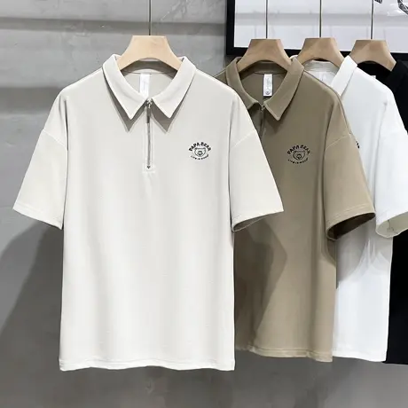 落肩款针织polo衫男短袖高端潮牌ins宽松男装衣服潮流男士翻领t恤商品大图