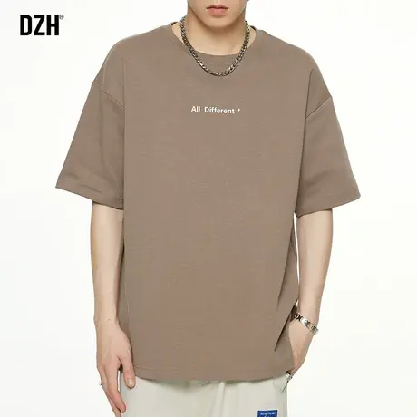 男士卡其色重磅宽松t恤男ins潮流百搭短袖潮牌上衣夏季半袖体恤男商品大图