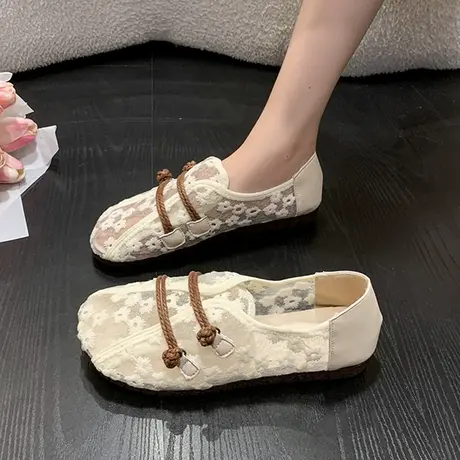 2023春夏新款复古民族风镂空豆豆鞋女软底休闲一脚蹬舒适平底单鞋商品大图