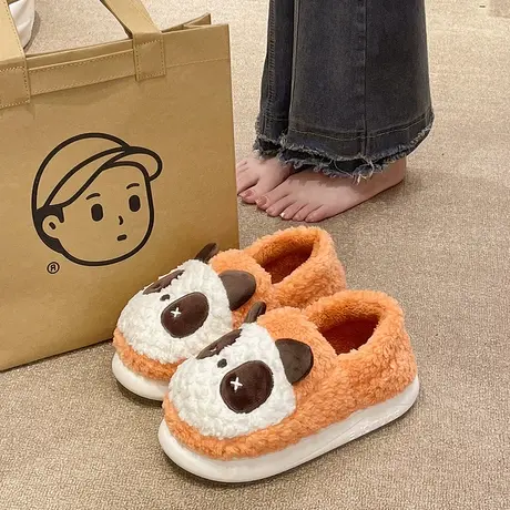 可爱熊猫棉拖鞋女冬季厚底外穿室内家用毛绒保暖居家防滑包跟棉鞋图片