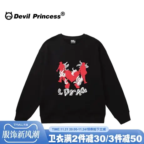 下衣失踪设计感超火黑色无帽卫衣女甜酷风高街潮牌加绒款套头上衣商品大图