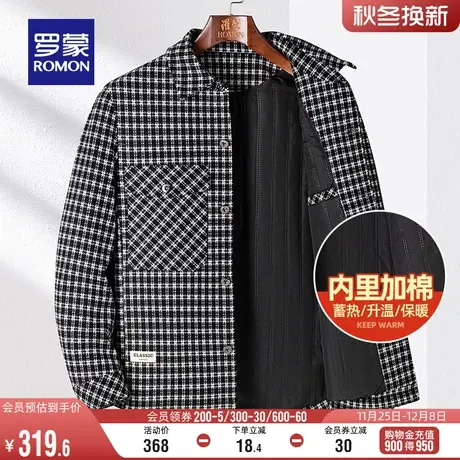 【加棉保暖】罗蒙男士时尚潮流短款夹克2023冬季新款格子工装外套商品大图