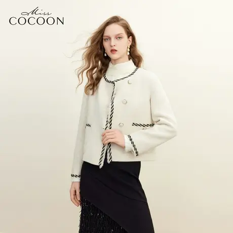 missCOCOON舒适外套2023冬装新款女装短款时尚优雅小香风双面大衣商品大图