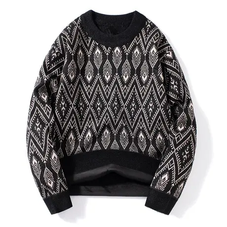 秋冬季加绒加厚圆领毛衣男士韩版潮流套头保暖针织打底衫男装线衣商品大图