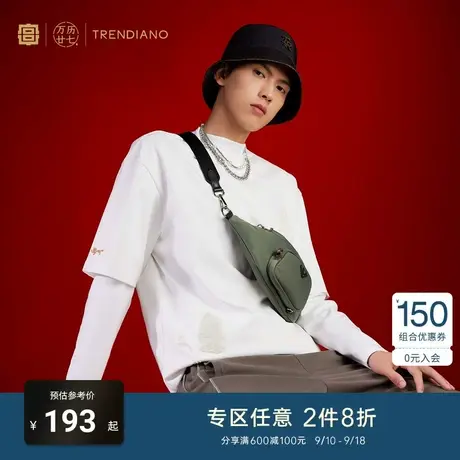 TRENDIANO『宫』联名系列春夏新款刺绣圆领宽松短袖T恤男装商品大图