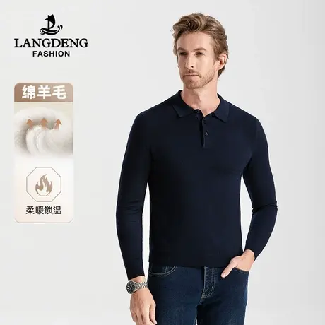 浪登男士保暖针织衫2024冬季含羊毛休闲长袖T恤衫翻领毛衣爸爸装图片