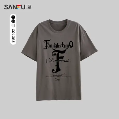 三福2023夏男士都市休闲圆领短袖 简约宽松短袖T恤潮流街头475125商品大图