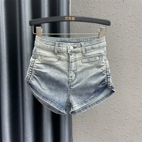 网红同款渐变色牛仔短裤女春夏新款辣妹高腰显瘦包臀阔腿裤热裤潮商品大图