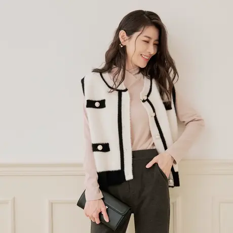 桔熊秋冬季輕奢海馬毛圓領高級感保暖馬甲無袖背心女大碼FA2842图片