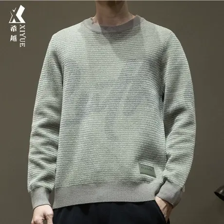 希越重磅12针圆领毛衣男冬季保暖宽松大码男士针织衫美式打底卫衣商品大图