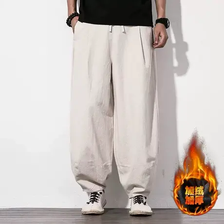 秋季亚麻休闲裤男士宽松灯笼裤民族风裤子太极裤阔腿裤棉麻长裤图片