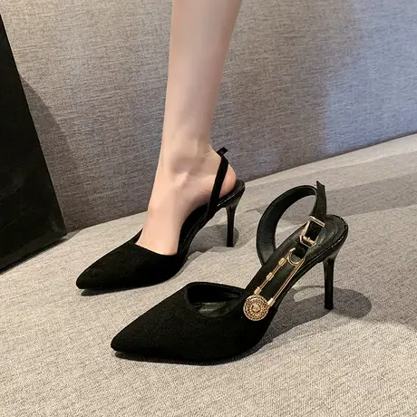 包头凉鞋女2024春秋季新款韩版浅口细跟高跟鞋优雅气质尖头单鞋潮商品大图