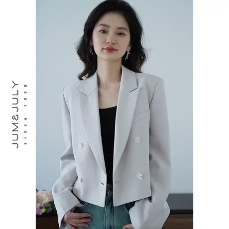 嘉茱莉2024春季新款休闲西装外套女小个子短款西服上衣高级感小众图片