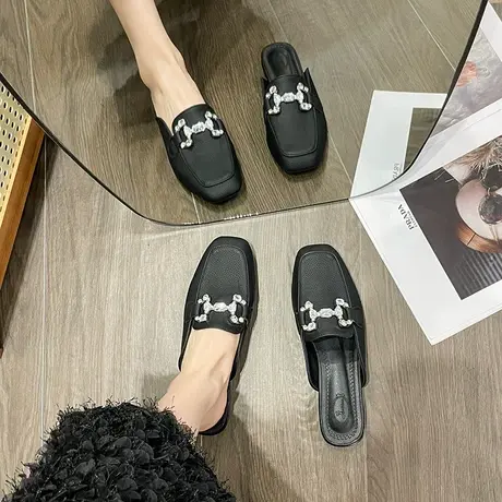 包头半拖鞋女外穿2024年春新款时尚百搭粗跟凉拖鞋方头低跟穆勒鞋商品大图