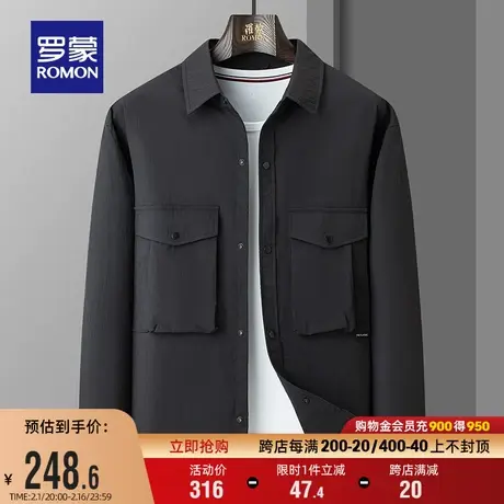 罗蒙男士时尚休闲翻领衬衫领夹克衫2024春季新款宽松百搭纯色外套商品大图