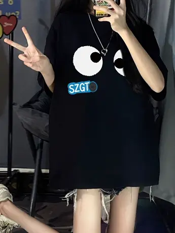 纯棉重磅美式短袖t恤女2023春夏新款宽松设计感国潮牌大码上衣服商品大图