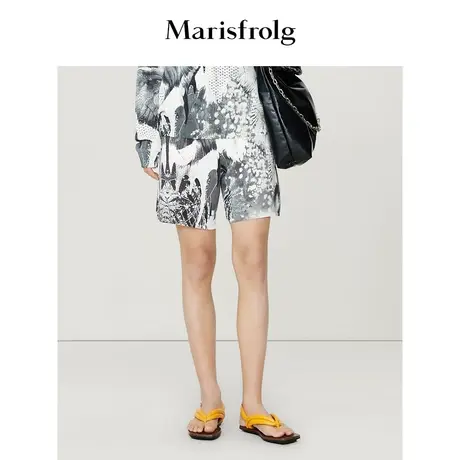 【商场同款】玛丝菲尔2023年夏季新款棉质蝴蝶提花休闲运动短裤女商品大图