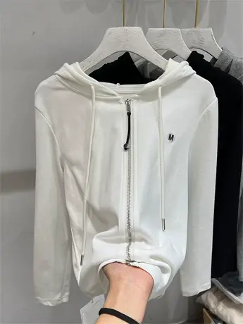 欧货2024新款休闲刺绣字母拉链连帽卫衣女春秋季开衫外套连帽衫潮商品大图