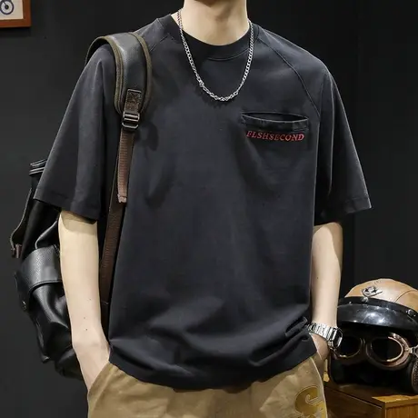 美式复古短袖t恤男士半袖夏季2024新款宽松大码潮牌男款口袋体恤商品大图