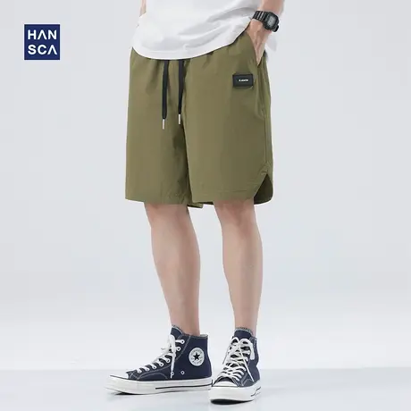 Hansca冰丝休闲短裤男生夏季薄款中裤宽松直筒夏天运动五分裤子潮商品大图