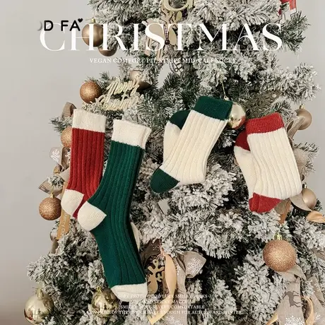 2023秋冬款圣诞袜子系列小众风时尚保暖中筒袜网红加厚堆堆袜潮商品大图